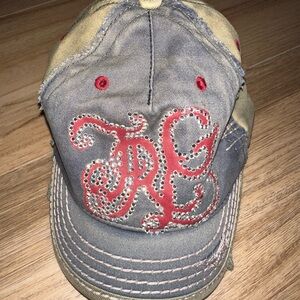 TRUE RELIGION Vintage Y2K Distressed Rhinestone Bling Baseball Cap